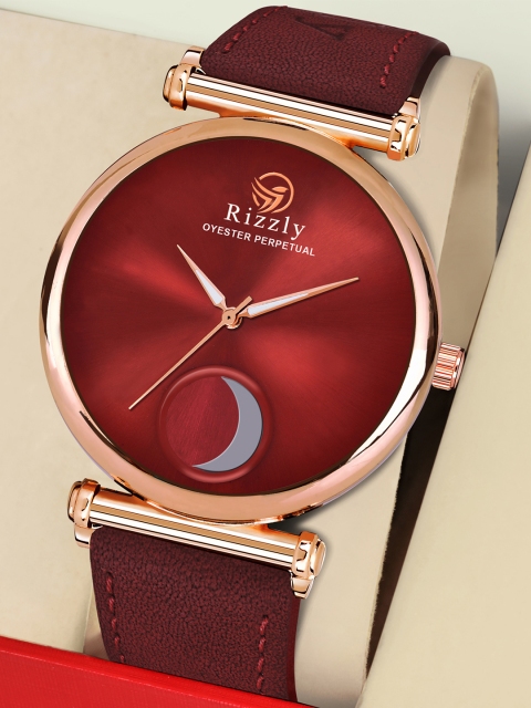 

Rizzly Men Maroon Brass Printed Dial & Neon Red Leather Straps Analogue Watch RZ-301