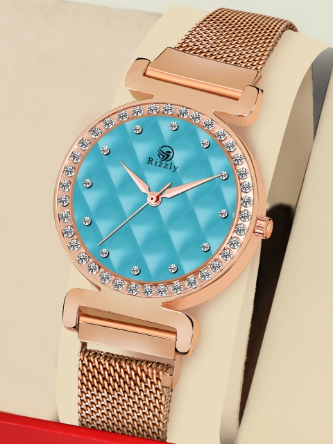 

Rizzly Women Blue Brass Embellished Dial & Rose Gold Toned Watch RZ-139-Sky Blue