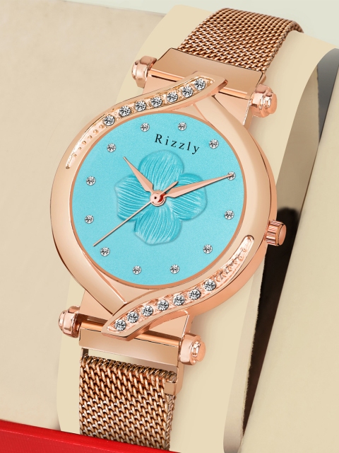 

Rizzly Women Blue Brass Embellished Dial & Rose Gold Toned Analogue Watch RZ-141-Sky Blue