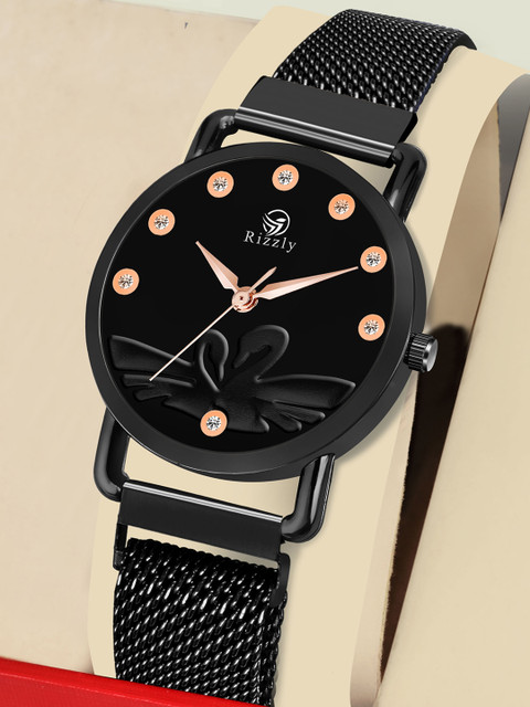 

Rizzly Women Black Brass Dial & Black Stainless Steel Straps Analogue Watch RZ-144