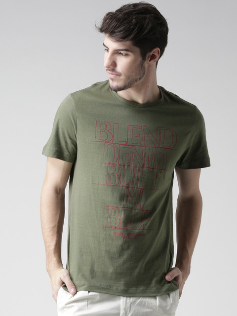 

BLEND Men Olive Green Printed Round Neck T-Shirt