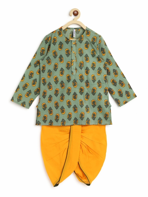 

Campana Boys Olive Green Printed Pure Cotton Kurta with Dhoti Pants