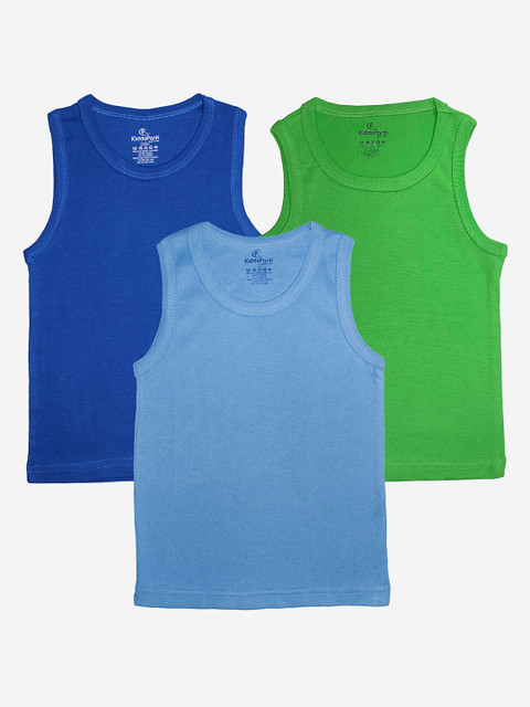 

KiddoPanti Boys Pack Of 3 Solid Pure Cotton Basic Innerwear Vests, Blue