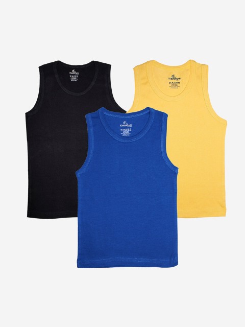 

KiddoPanti Boys Pack Of 3 Solid Pure Cotton Rib Innerwear Vests, Yellow