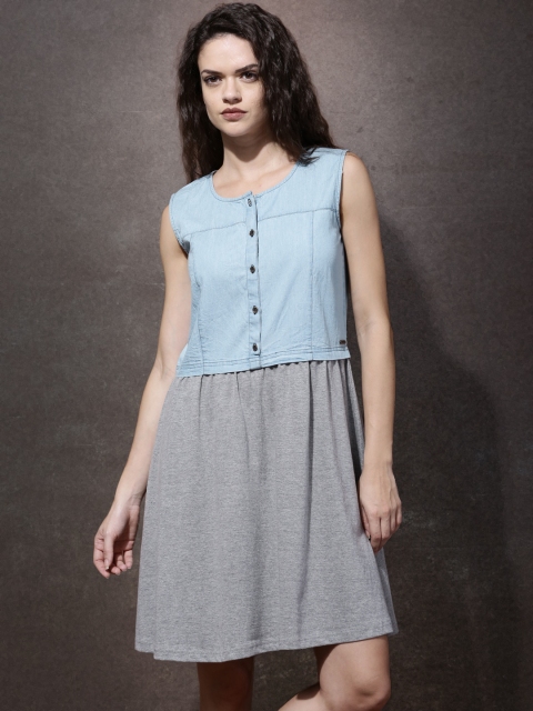 

Roadster Women Blue Solid A-Line Dress