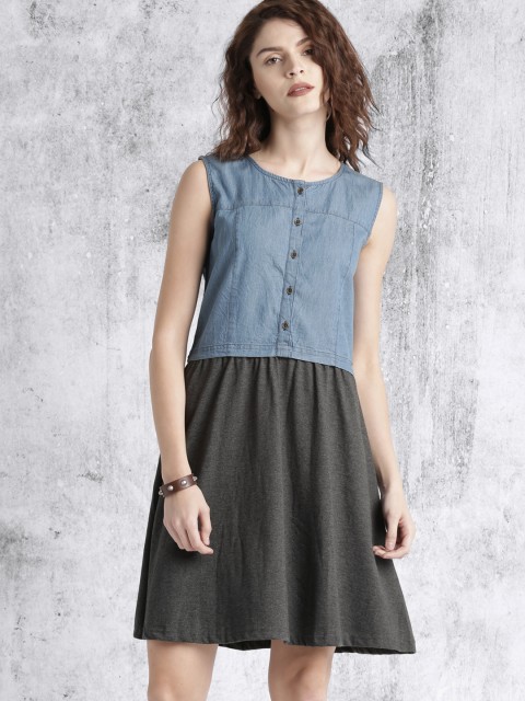 

Roadster Women Blue Solid Fit & Flare Dress