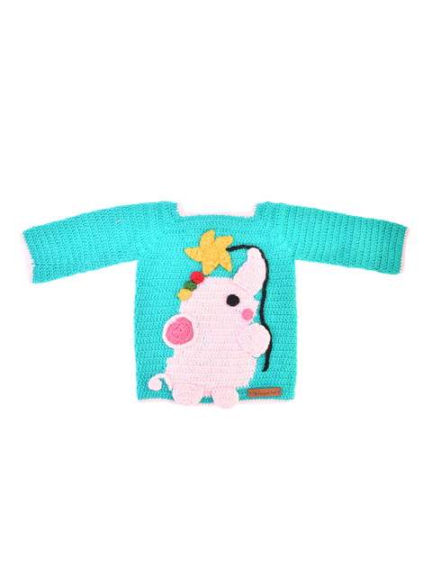 

The Original Knit Unisex Kids Turquoise Blue & Pink Quirky Pullover with Embroidered Detail