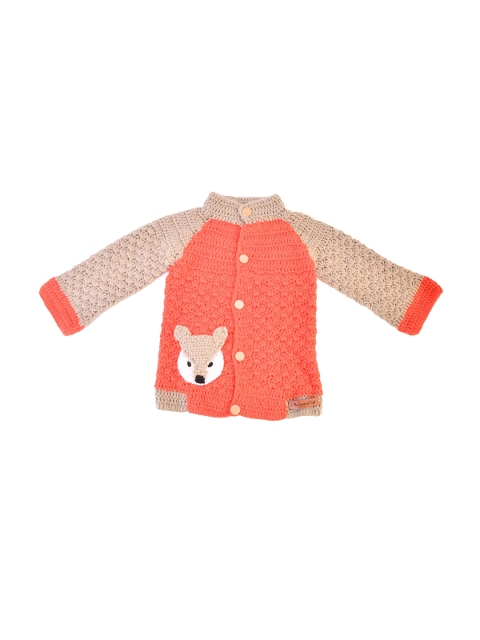 

The Original Knit Unisex Kids Orange & Beige Colourblocked Cardigan