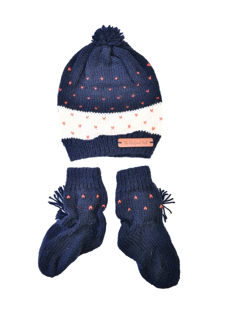 

The Original Knit Unisex Kids Navy Blue & White Beanie With Booties