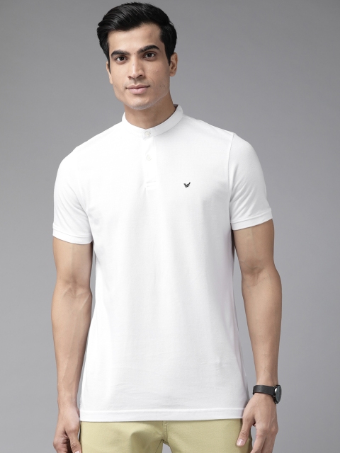 

Blackberrys Men White Cotton Mandarin Collar T-shirt