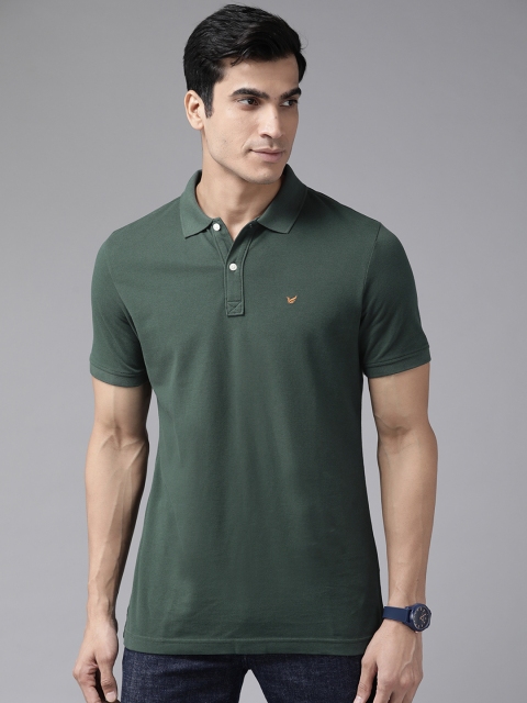 

Blackberrys Men Olive Green Solid Pure Cotton Polo Collar Pure Cotton T-shirt