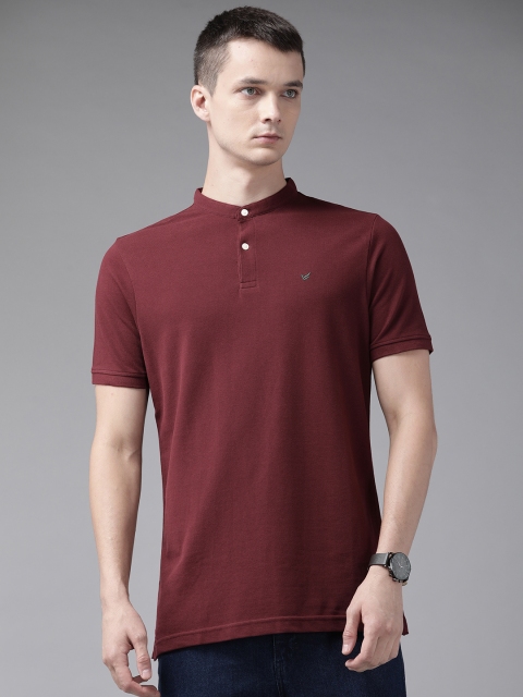 

Blackberrys Men Maroon Cotton Mandarin Collar T-shirt