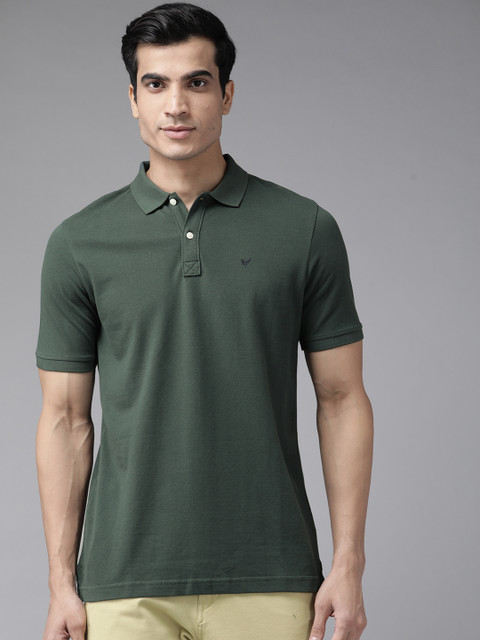 

Blackberrys Men Olive Green Cotton Polo Collar T-shirt