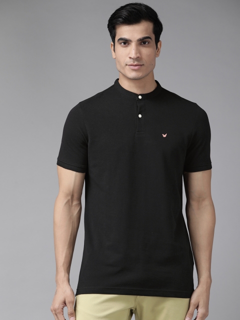 

Blackberrys Men Black Cotton Mandarin Collar T-shirt