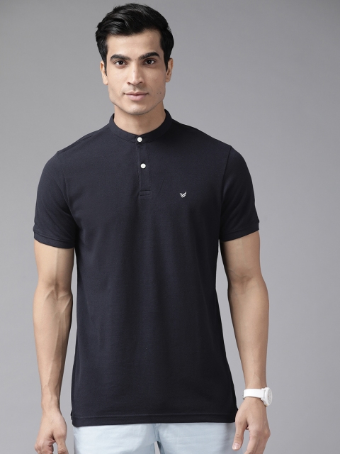 

Blackberrys Men Navy Blue Solid Pure Cotton Henley Neck Pure Cotton T-shirt