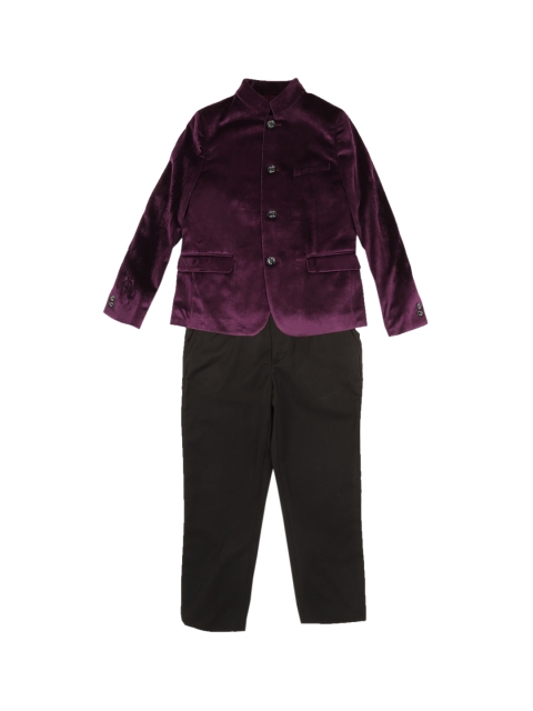 

Allen Solly Junior Boys Purple Solid Bandhgala Pure Cotton Two-Piece Formal Suit