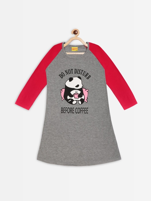 

Punkster Girls Grey Melange & Red Printed Sleepshirt