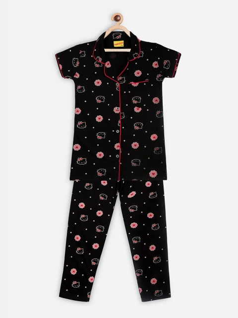 

Punkster Girls Black & Pink Conversational Print Cotton Pyjama Set
