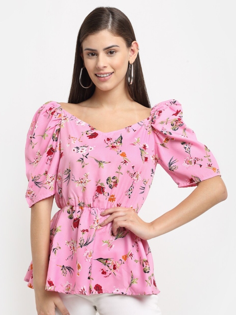 

emeros Women Pink Floral Off-Shoulder Peplum Top