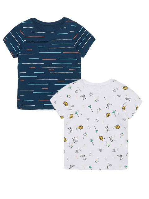 

PLUM TREE Boys Blue and White Pack of 2 Printed T-shirts