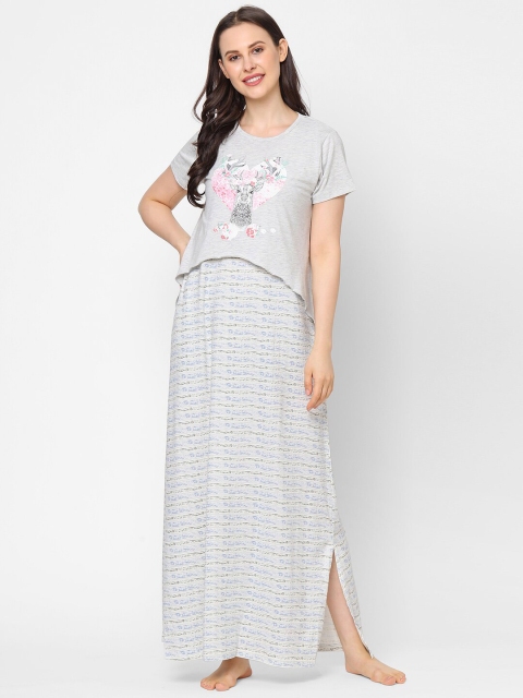 

Sweet Dreams Grey Printed Maxi Nightdress
