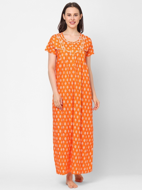 

Sweet Dreams Orange Printed Maxi Nightdress