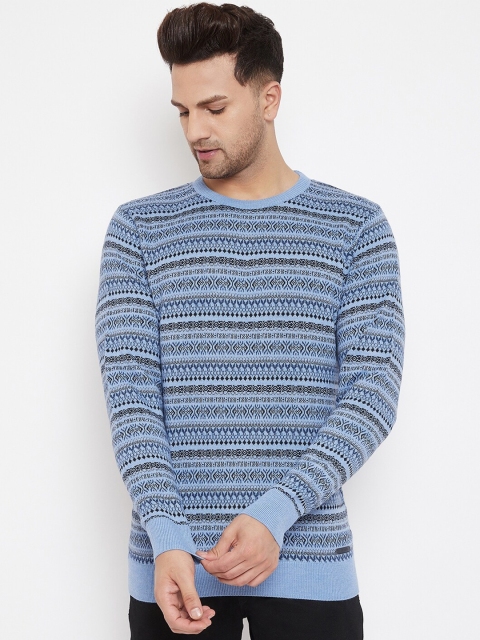 

98 Degree North Men Blue & Black Fair Isle Pullover Sweater