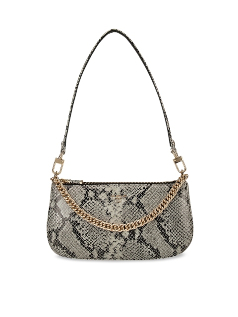 

Da Milano Beige & Black Animal Textured Leather Structured Shoulder Bag