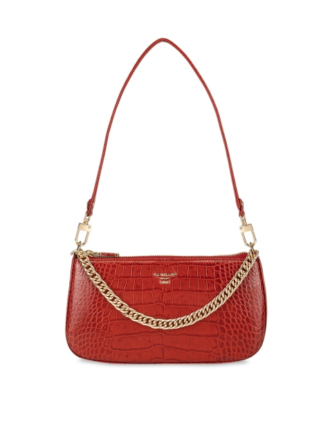 

Da Milano Red Animal Textured Leather Structured Shoulder Bag with Quilted