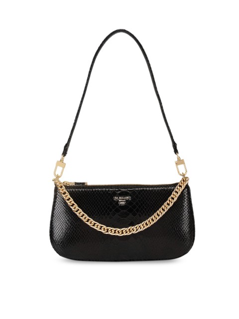 

Da Milano Women Black Leather Textured Structured Shoulder Bag