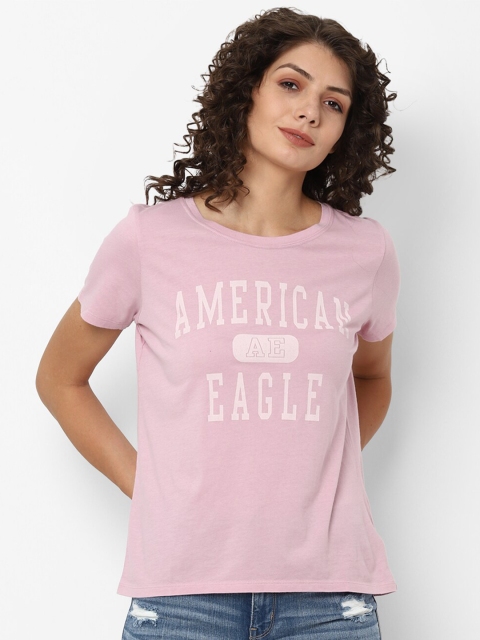 

AMERICAN EAGLE OUTFITTERS Women Purple Typography Printed T-shirt