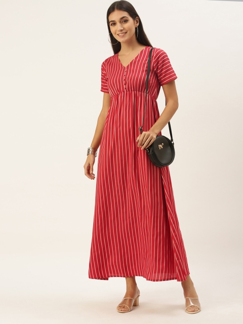 

NEFIS Red & White Striped Empire Maxi Dress