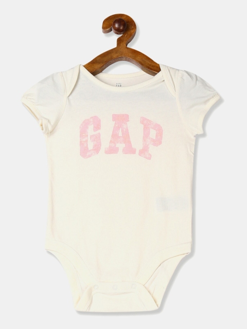 

GAP Infant Girls Off-White & Pink Brand Logo Print Cotton Bodysuit