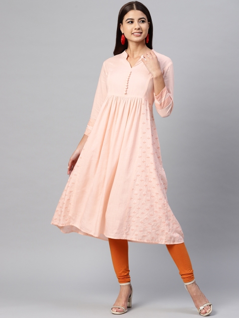 

Meeranshi Women Peach-Coloured Floral Anarkali Kurta