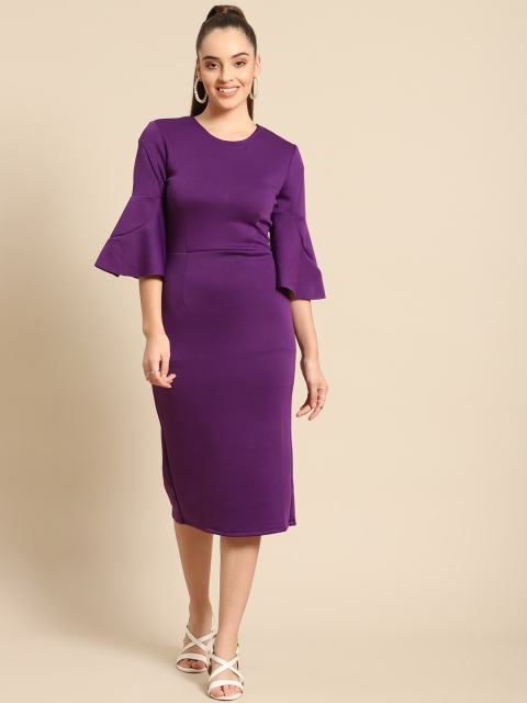 

DODO & MOA Purple Solid Sheath Midi Dress