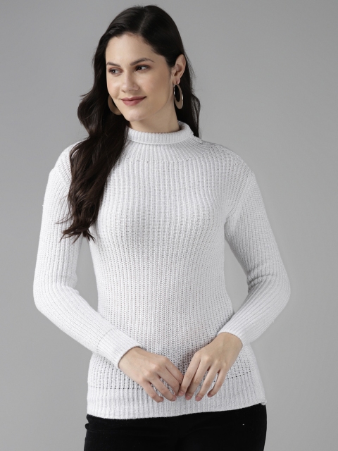 

Cayman Women Off White Woollen Ribbed Pullover