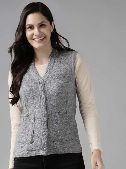 

Cayman Women Grey Woven Design Cardigan