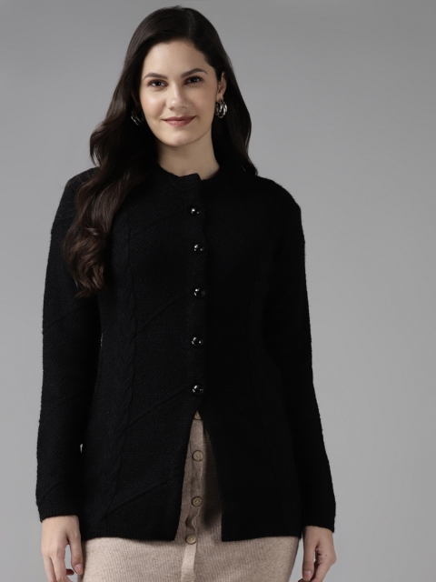 

Cayman Women Black Cable Knit Woollen Cardigan