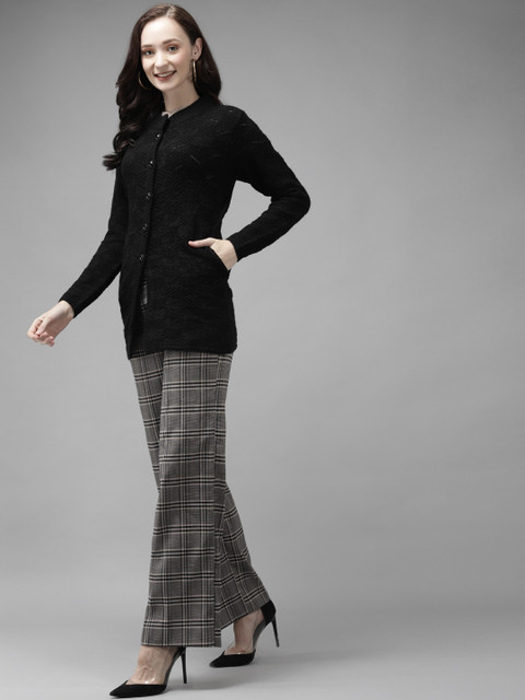 

Cayman Women Black Woven Design Cardigan