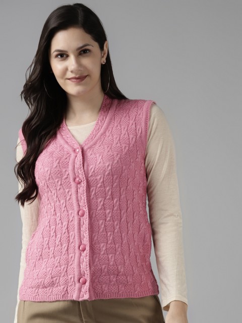

Cayman Women Pink Self-Design Woollen Sweater Vest
