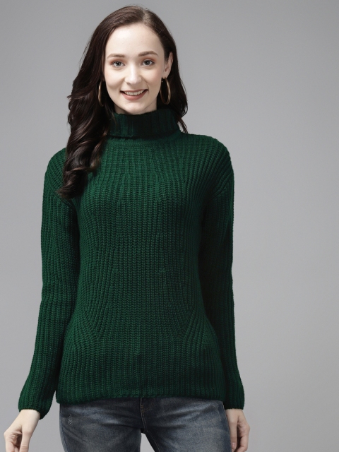 

Cayman Women Green Woollen Ribbed Pullover