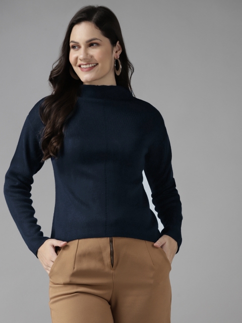 

Cayman Women Navy Blue Woollen Solid Pullover