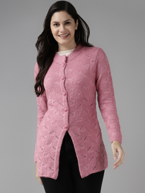 

Cayman Women Pink Self-Design Woollen Cardigan