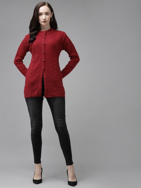 

Cayman Women Red Cable Knit Woollen Cardigan