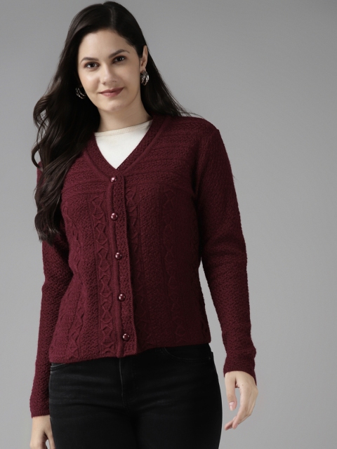 

Cayman Women Maroon Self Design Cardigan