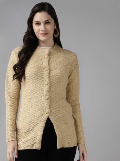 

Cayman Women Beige Self Designed Cardigan Sweater