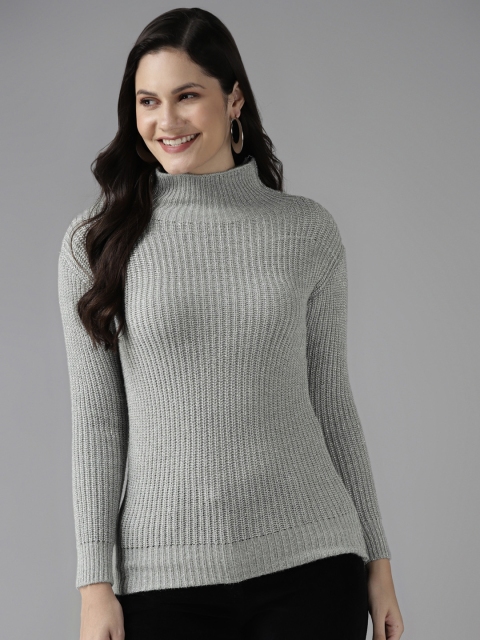 

Cayman Women Grey Woollen Ribbed Pullover