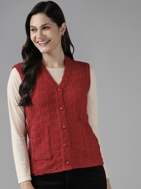 

Cayman Women Maroon Cable Knit Woollen Sweater Vest