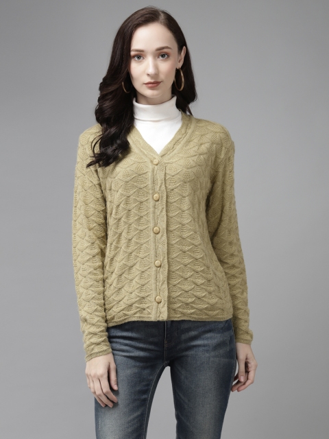 

Cayman Women Beige Woollen Self Design Cardigan