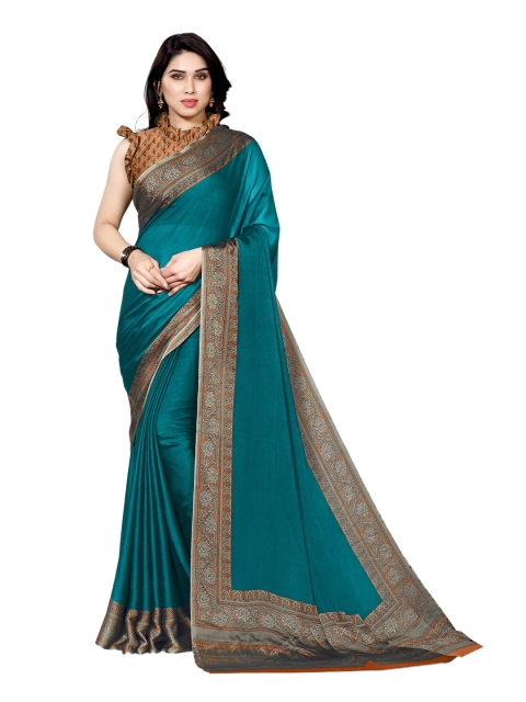 

KALINI Teal Blue & Orange Solid Saree